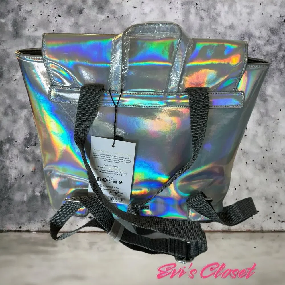 Skinny Dip London Holographic Mermaid Iridescent  Mini Bianca Backpack. NWT